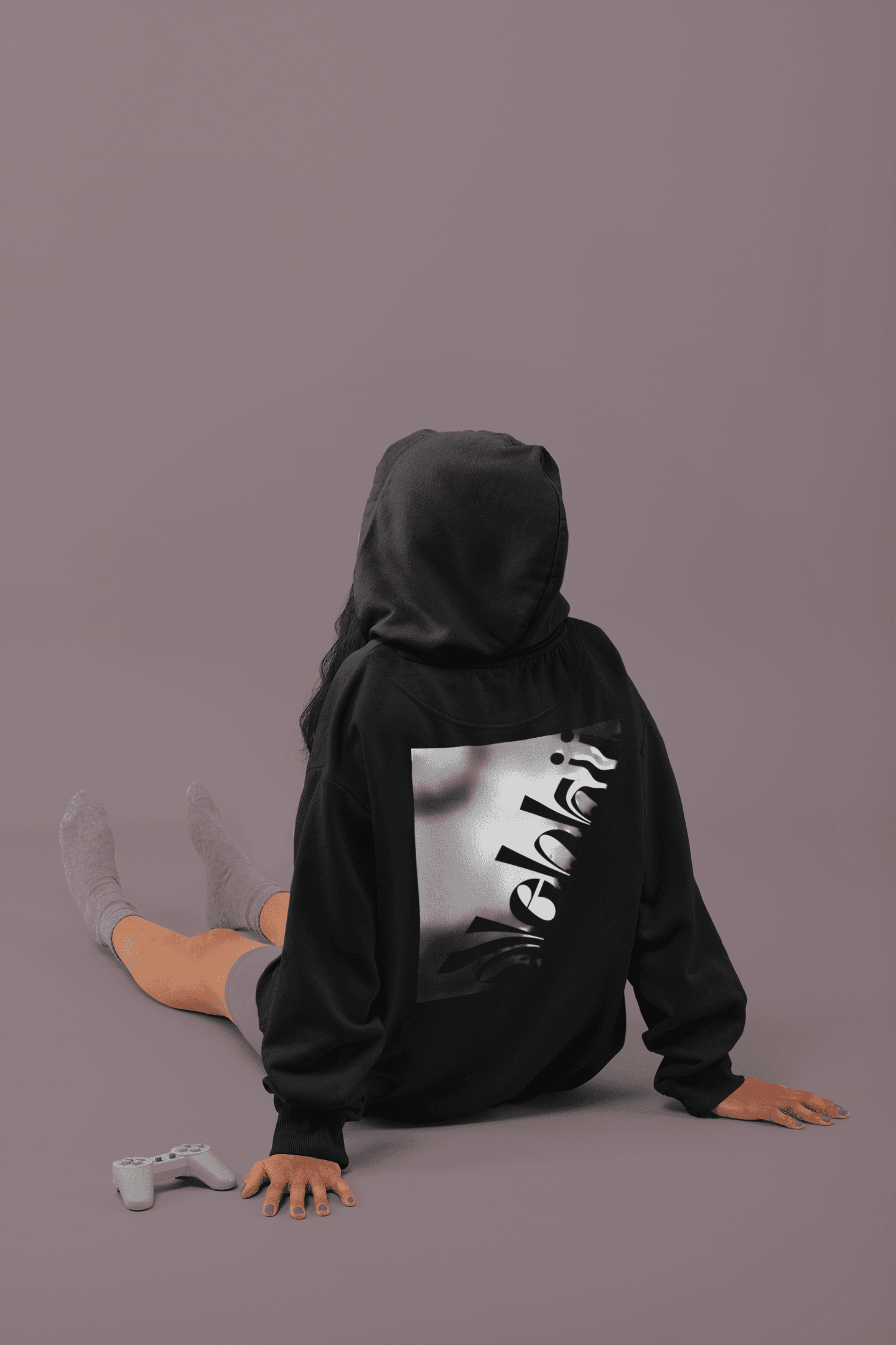 Black women's fleece hoodie with grayscale motivational print. Sustainable and cozy, perfect for layering in activewear or casual outfits.