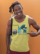 Earth Soul Tank Top - Eco-friendly Men's Tank in yellow with Earth and eye graphic, made of 100% cotton for lightweight comfort.