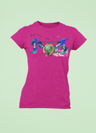 Eco T-Shirt for Women in pink with 'Protect Our Planet' graphic, made from 100% cotton. Promotes eco-conscious fashion in vibrant style.
