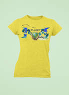 Yellow Eco T-Shirt for Women with environmental protest design. Made from 100% cotton, perfect for green lifestyle advocates.