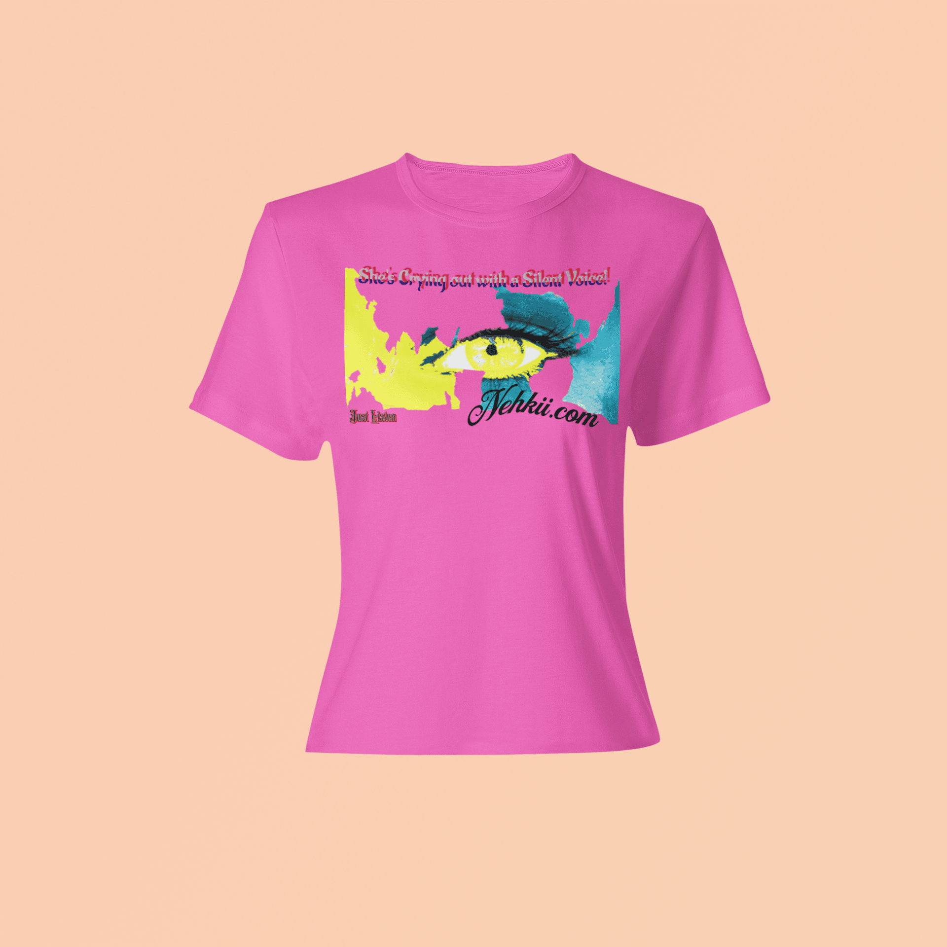 Pink Future T-Shirt - Sustainable | Unity & Inspiration with colorful eye and liberty motif, merging bold style with a message of unity and change.