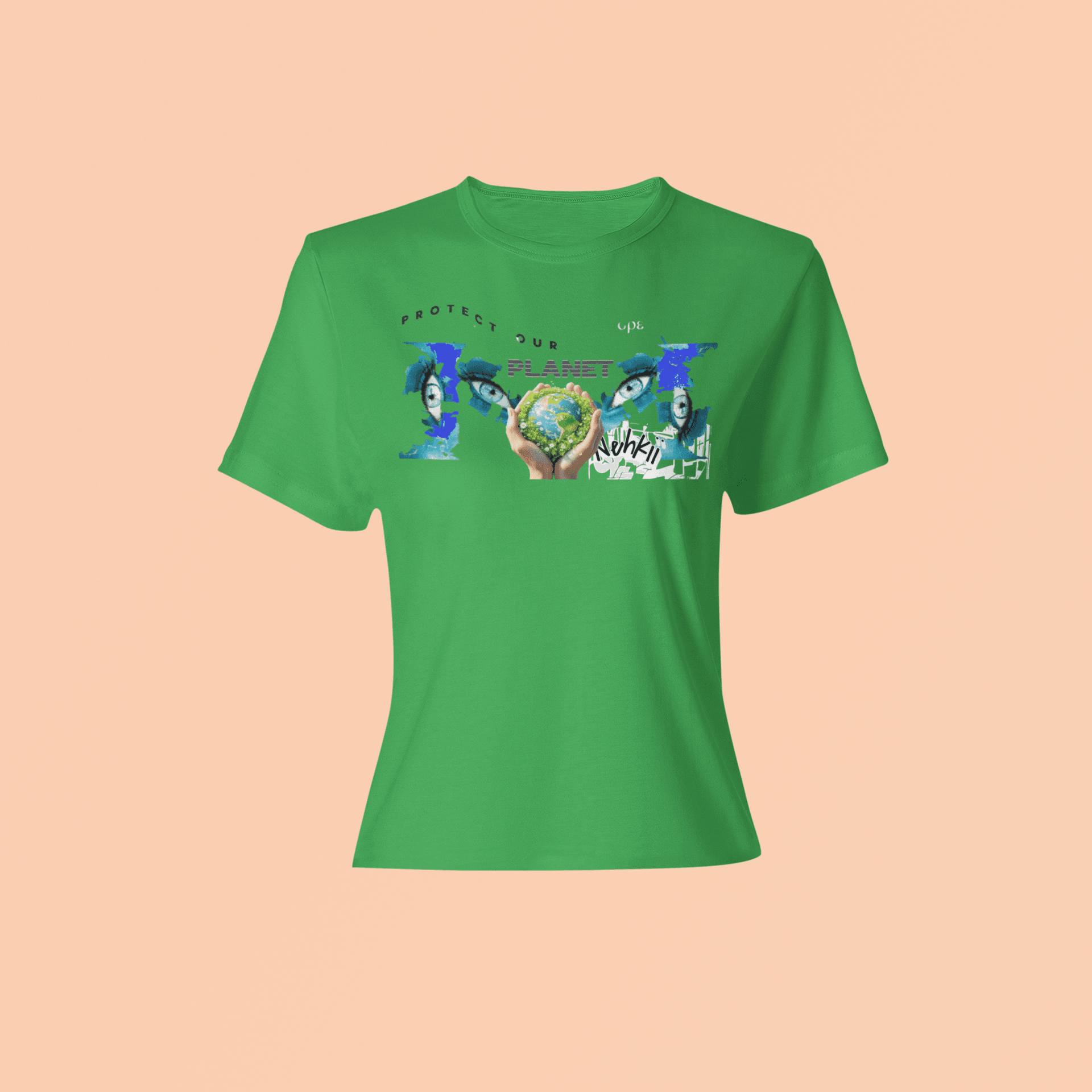 Eco-Friendly Men's T-Shirt - Be the Change in green featuring 'Protect Our Planet' design. 100% cotton for environmentally friendly fashion.