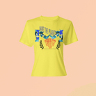 Yellow Eco Inspire T-Shirt with vibrant environmental message and heart motif. Lightweight, breathable tank top ideal for sunny days.