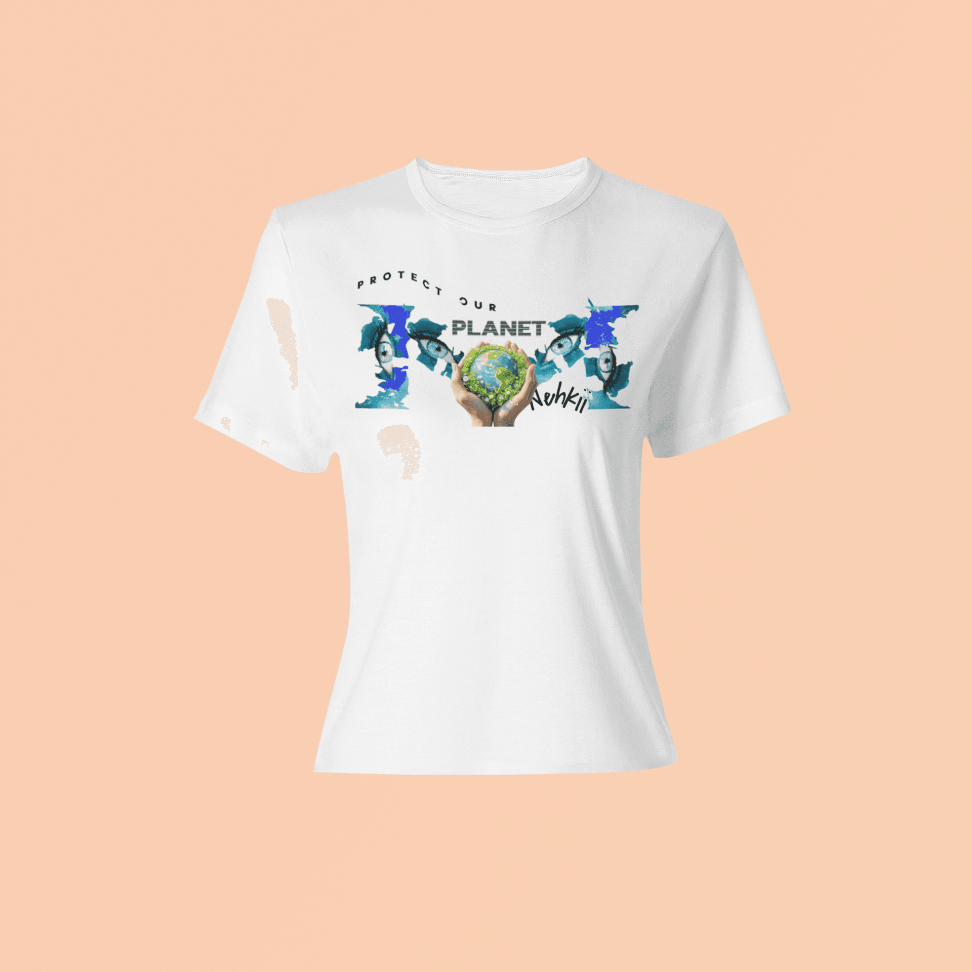 Eco-Friendly Men's T-Shirt - Be the Change in white with colorful earth-saving graphic. Made from 100% cotton for sustainable style impact.
