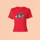 Red eco-friendly men's t-shirt with bold 'Make Earth Smile Again' design and planet illustration. Crafted from eco-conscious materials.