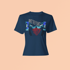 Navy Eco Inspire T-Shirt featuring 'Save the Planet' artwork and collage. Lightweight, breathable tank top for sustainable fashion lovers.