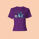 Purple eco-friendly men's t-shirt showcasing 'Make Earth Smile Again' message with environmental graphics. Stylish and sustainable choice.