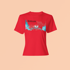 Red eco-friendly t-shirt featuring bold 'Love Our Planet' design. Stylish and sustainable choice for conscious wardrobes.