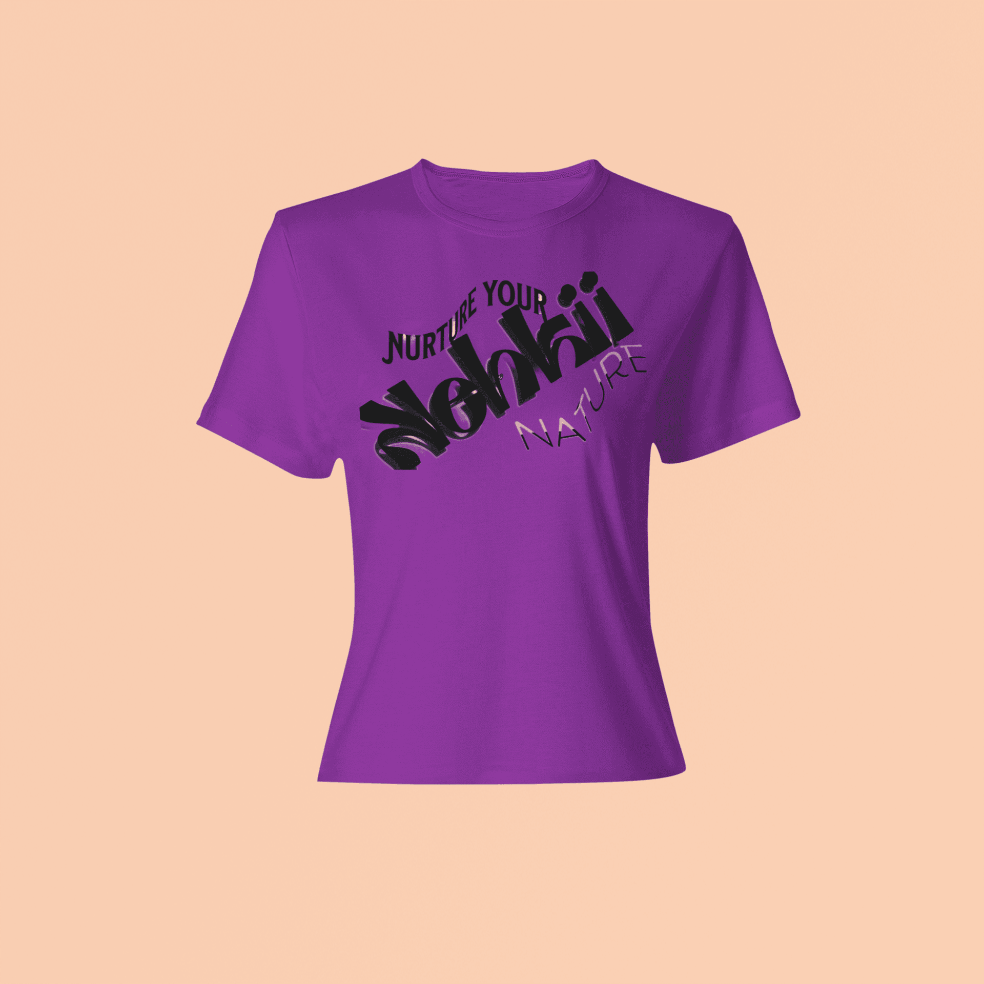 Purple Eco-Friendly T-Shirt - A Kinder World with bold 'Nurture Your Nature' design. Ethical tank top for a greener, kinder lifestyle.