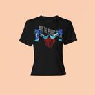 Black Eco Inspire T-Shirt with vivid 'Save the Planet' graphic and heart design. Eco-friendly, breathable tank top for impactful everyday wear.