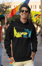 Men’s black soft eco-friendly cotton hoodie featuring bold eye and planet design, ideal for eco-conscious fashion lovers.