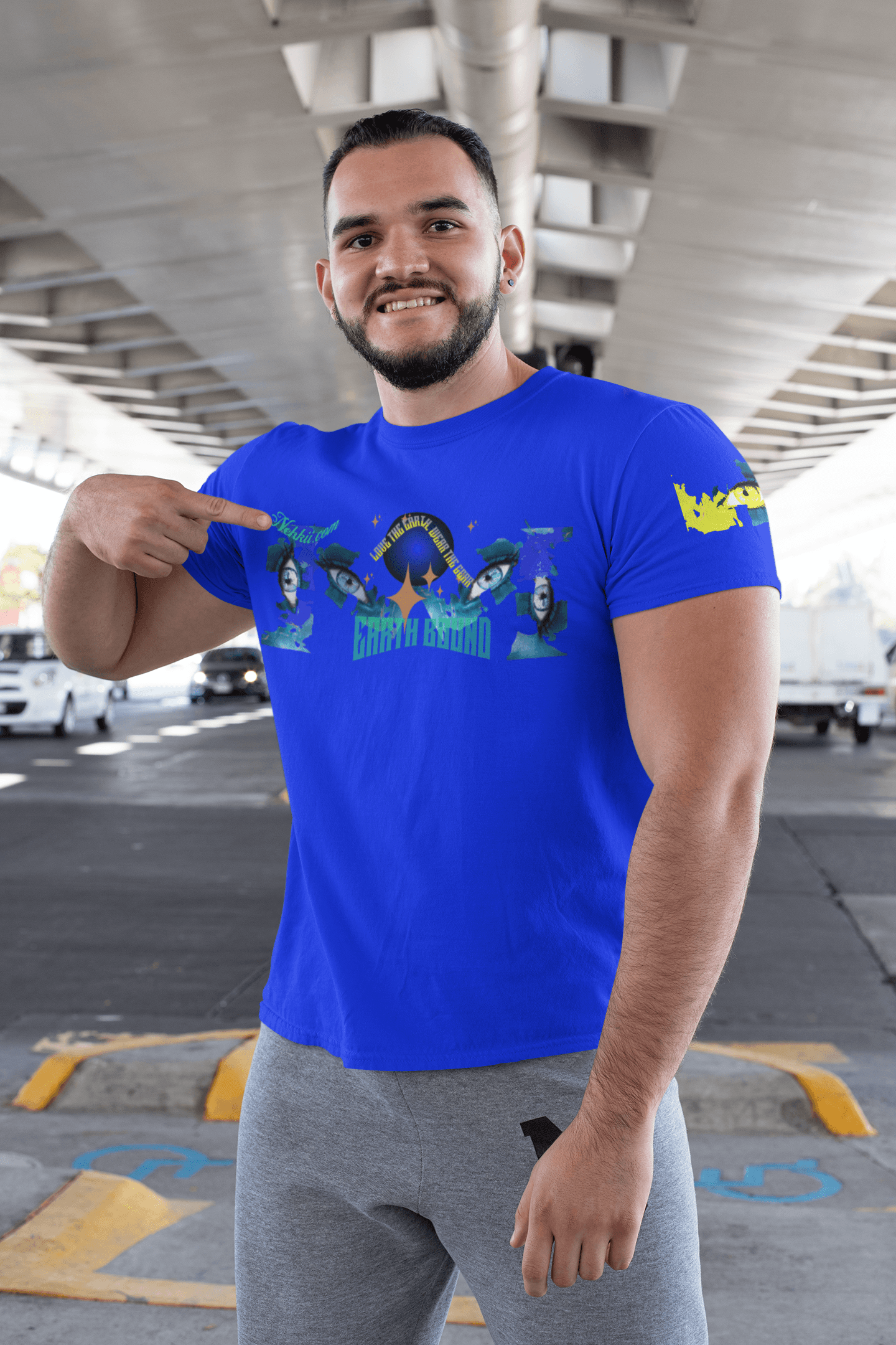 Eco-friendly T-Shirt - A Statement for Earth in royal blue with bold climate-themed graphics, made from 100% cotton for sustainable fashion.