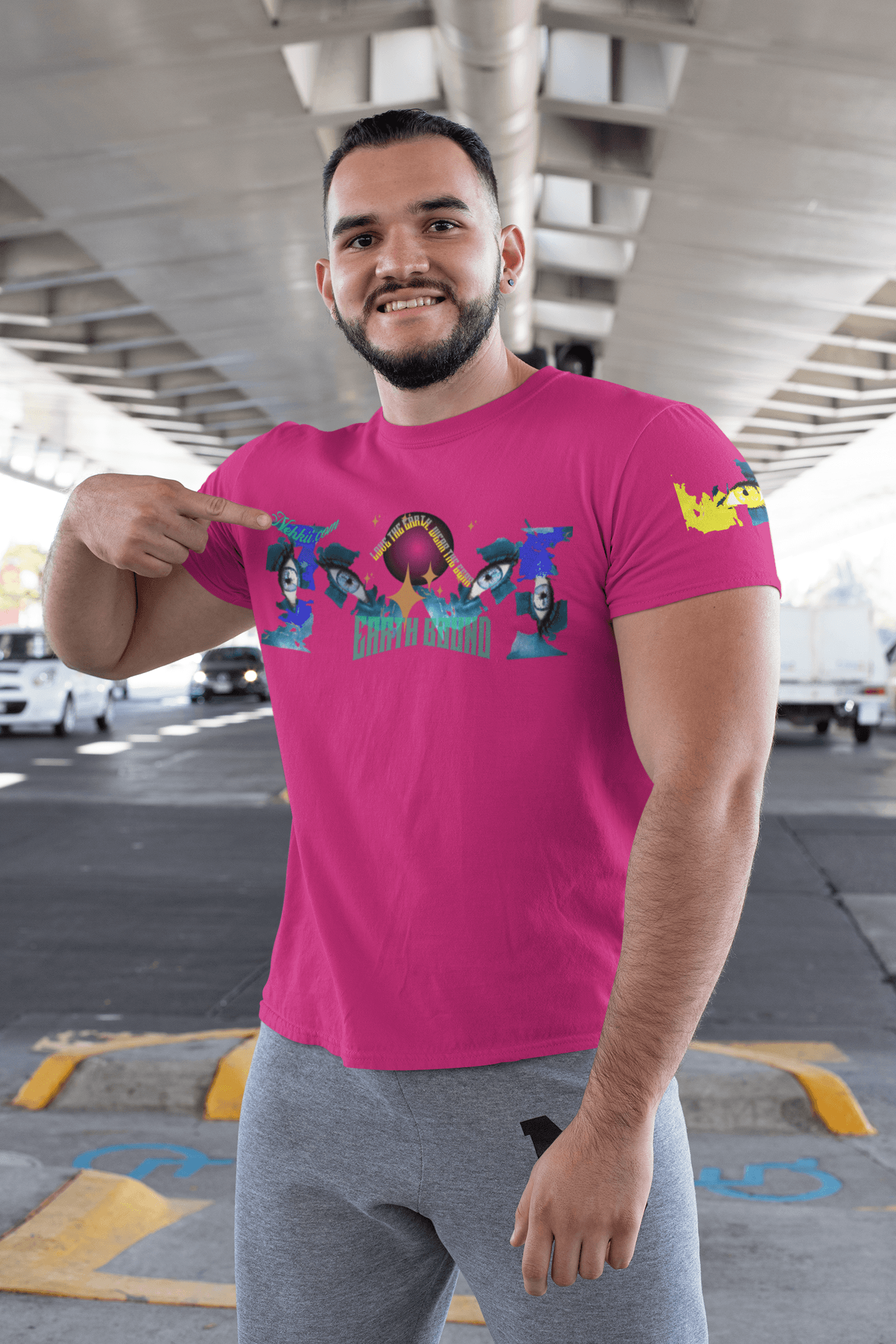Eco-friendly T-Shirt - A Statement for Earth in hot pink, made with 100% cotton and decorated with vibrant climate change advocacy graphics.