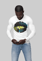 Men’s long sleeve t-shirt in white with bold 'Guard Dubai Harbor' graphic, ideal for stylish casual wear and layering.