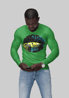 Green men’s long sleeve t-shirt with 'Guard Dubai Harbor' print, combining comfort and color for casual street style.