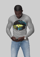 Gray men’s long sleeve t-shirt with 'Guard Dubai Harbor' design, a neutral and stylish option for versatile casual wear.