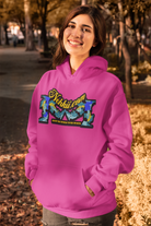 Earth Bound Women Hoodies - Shop Now for Style & Comfort in bright pink with bold graphic text, perfect for casual outdoor wear in fall settings.