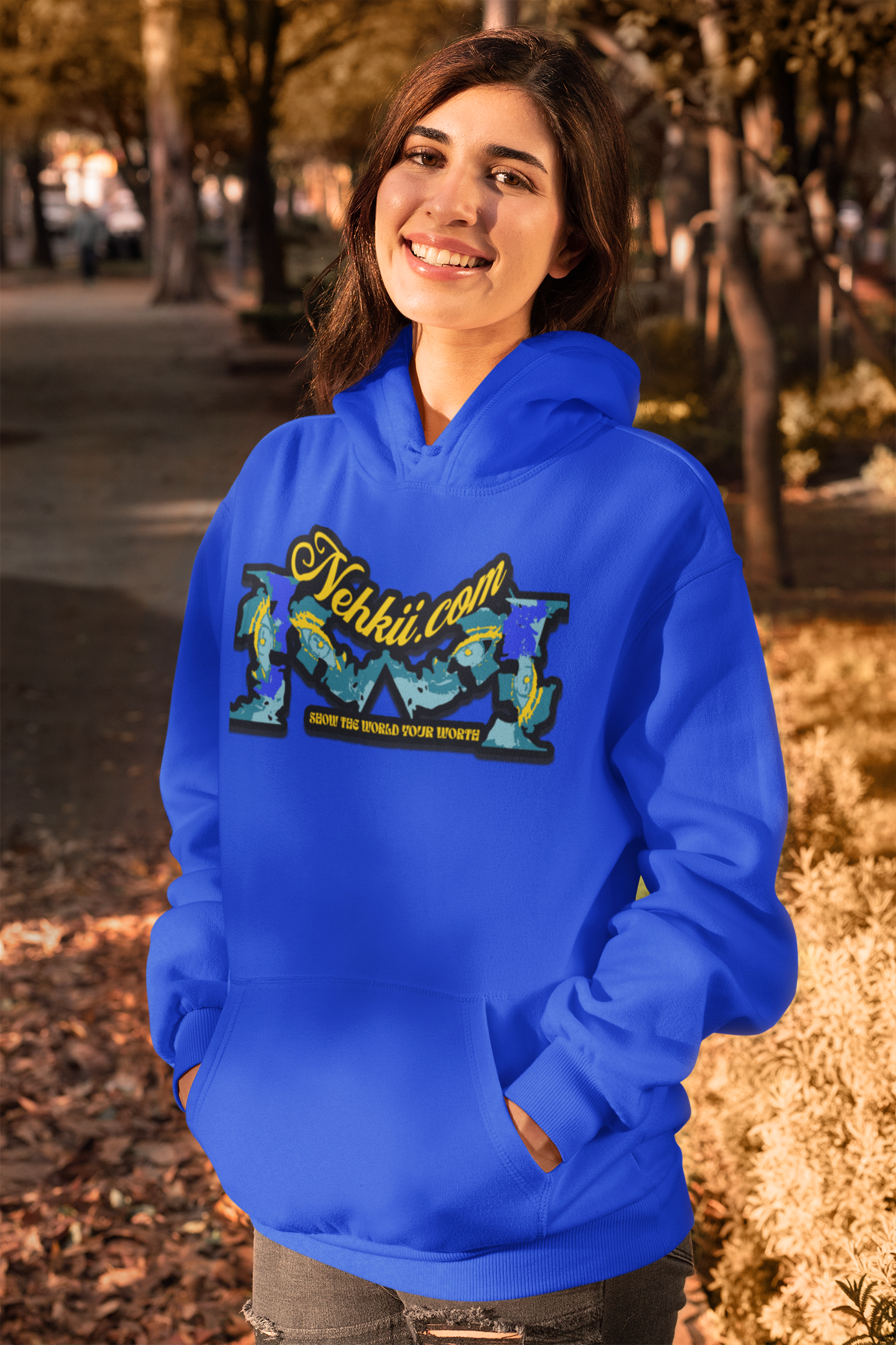 Earth Bound Women Hoodies - Shop Now for Style & Comfort in vibrant blue with bold graphic print, perfect for casual fall fashion.