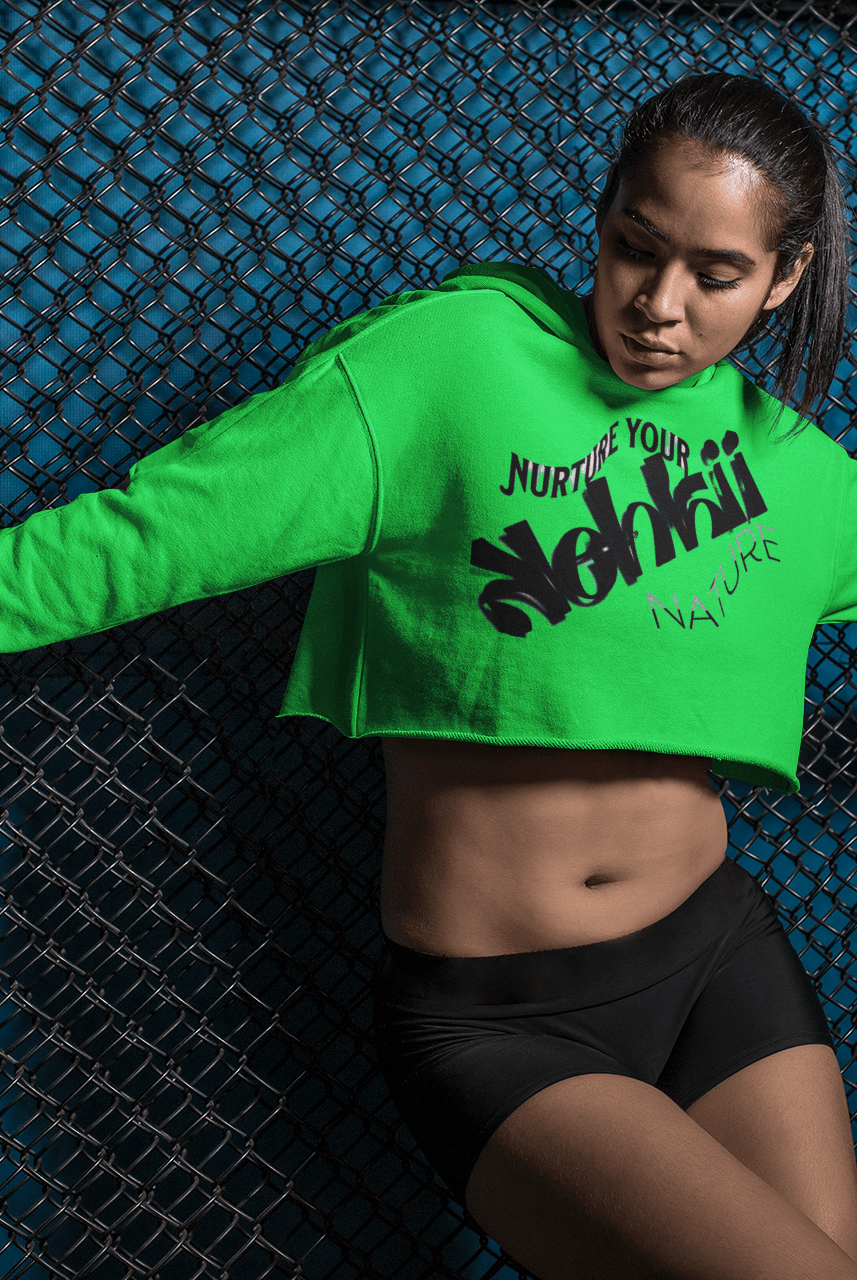 Women's Graphic Hoodie - Bold Style Fierce Spirit in neon green, cropped hoodie with statement print, ideal for standout activewear fashion.
