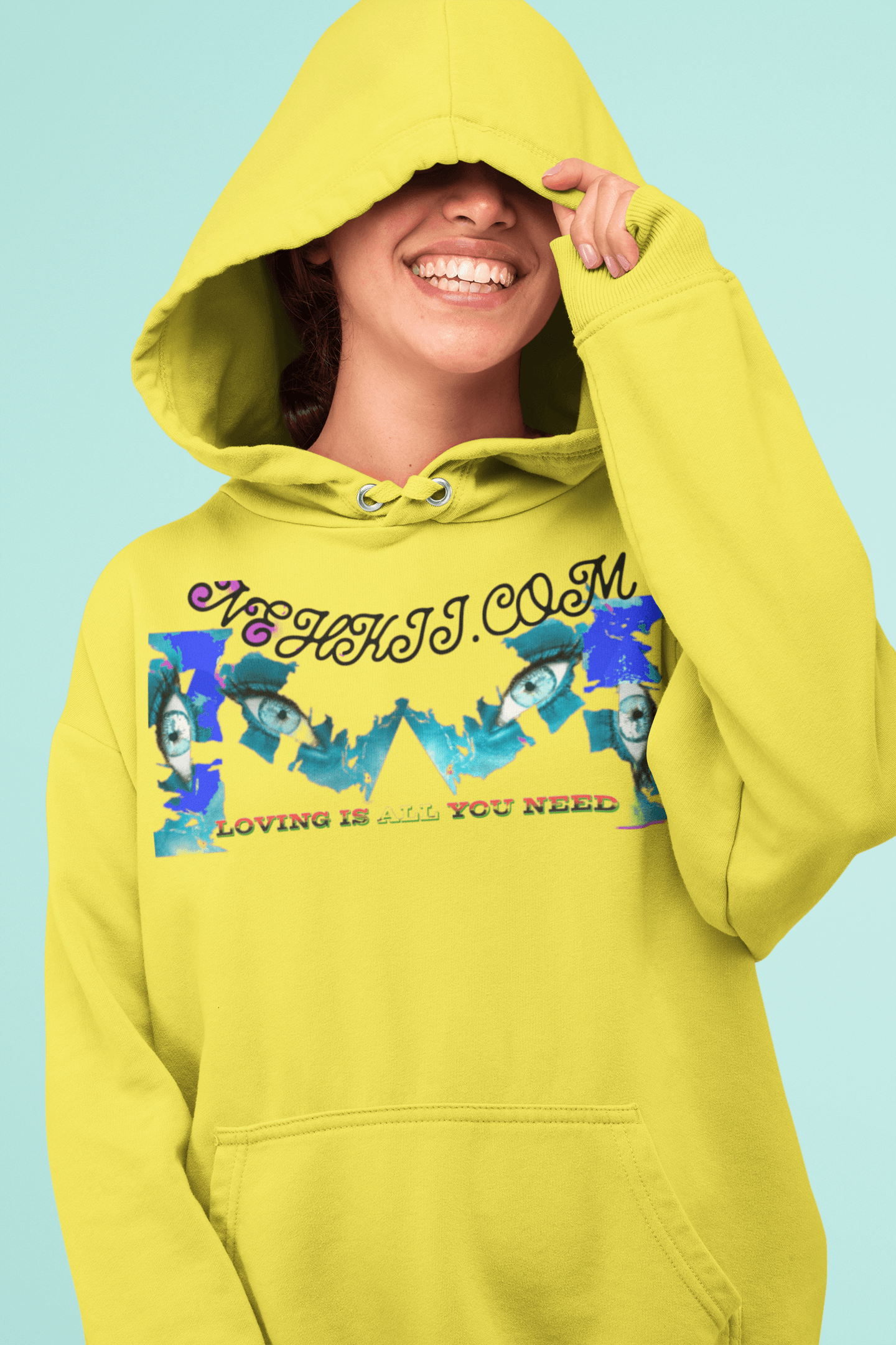 Women's Hoodie Organic Cotton - Stay Cool & Confident in bright yellow with expressive graphic design, perfect for eco-conscious fashion lovers.