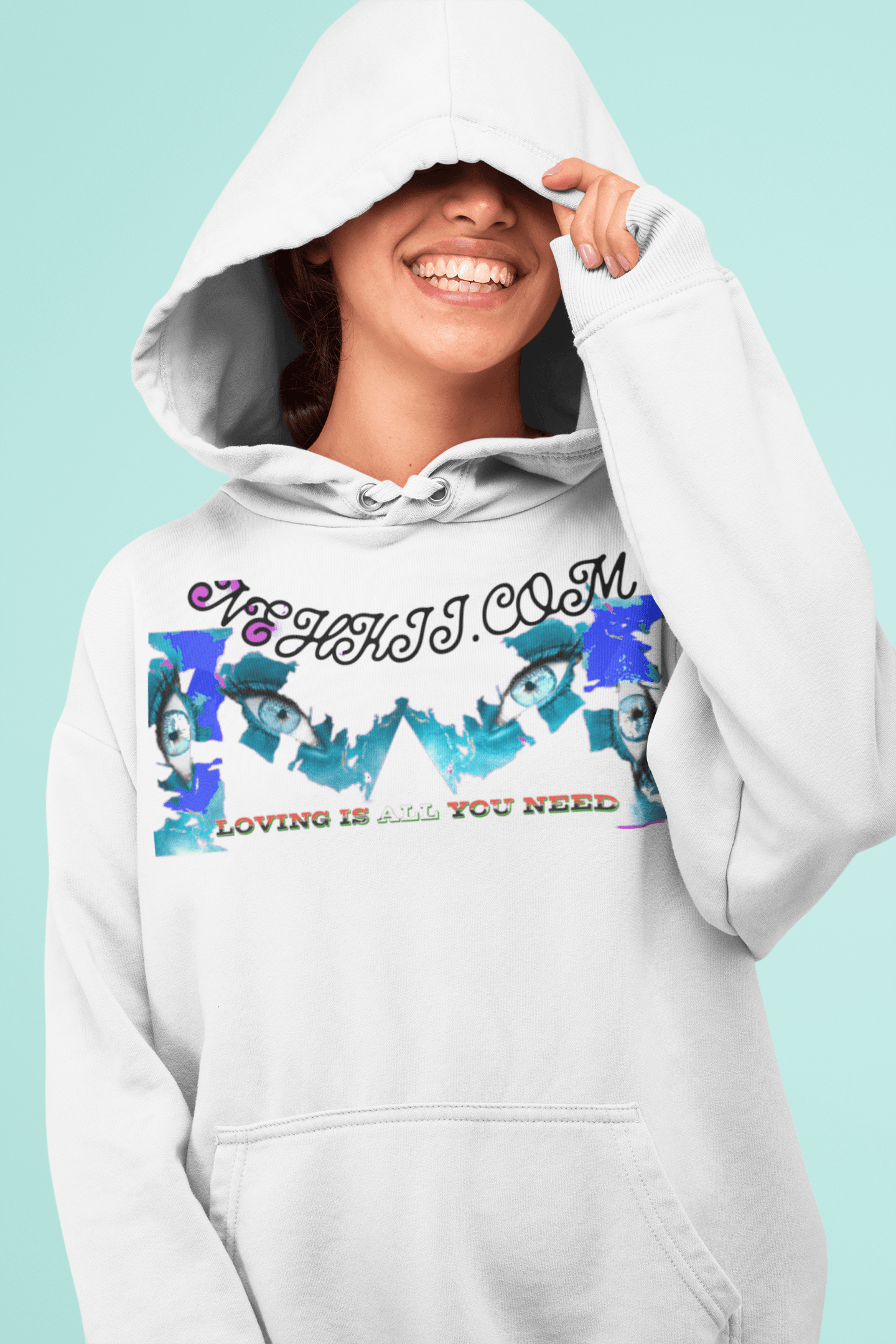 Women's Hoodie Organic Cotton - Stay Cool & Confident in clean white with bold artistic print, combining comfort, style, and sustainability.