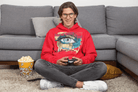 Red Awakening Hoodie for Men with artistic eye print and eco message. Crafted from 100% cotton for planet-friendly comfort and style.