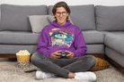 Purple Awakening Hoodie for Men with vibrant eye design and mindful slogan. Eco-friendly 100% cotton hoodie for spiritual expression.