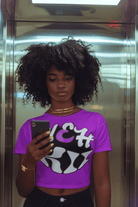 Eco-Friendly Love T-Shirt in bright purple, combining bold design with sustainable materials for conscious clothing shoppers.