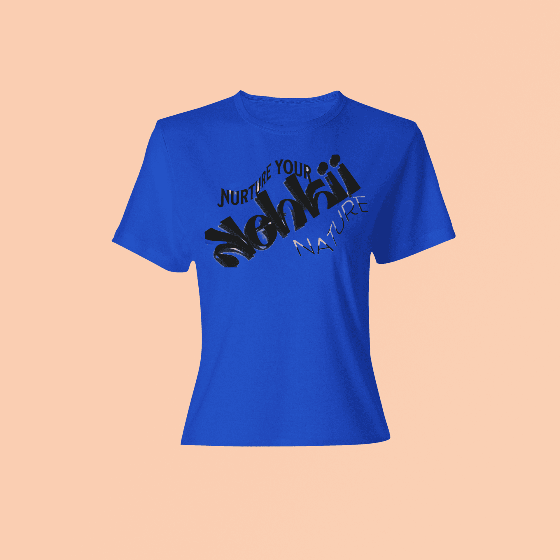 Blue Eco-Friendly T-Shirt - A Kinder World featuring 'Nurture Your Nature' text. Ethically made tank top for sustainable fashion lovers.