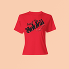 Eco-Friendly T-Shirt - A Kinder World in red with 'Nurture Your Nature' bold black typography. Sustainable and stylish tank top for conscious living.