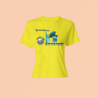 Yellow eco-friendly men's t-shirt with 'Make Earth Smile Again' print and nature-themed artwork. Made from soft, sustainable cotton.