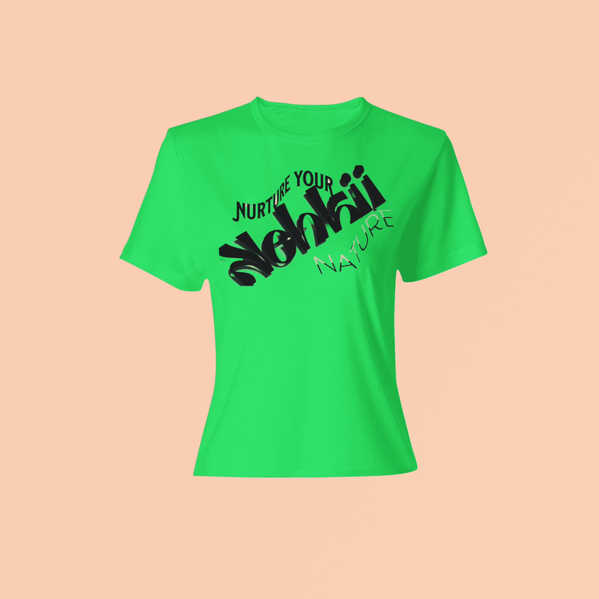 Green Eco-Friendly T-Shirt - A Kinder World with 'Nurture Your Nature' slogan. Vibrant, eco-conscious tank top for sustainable fashion.