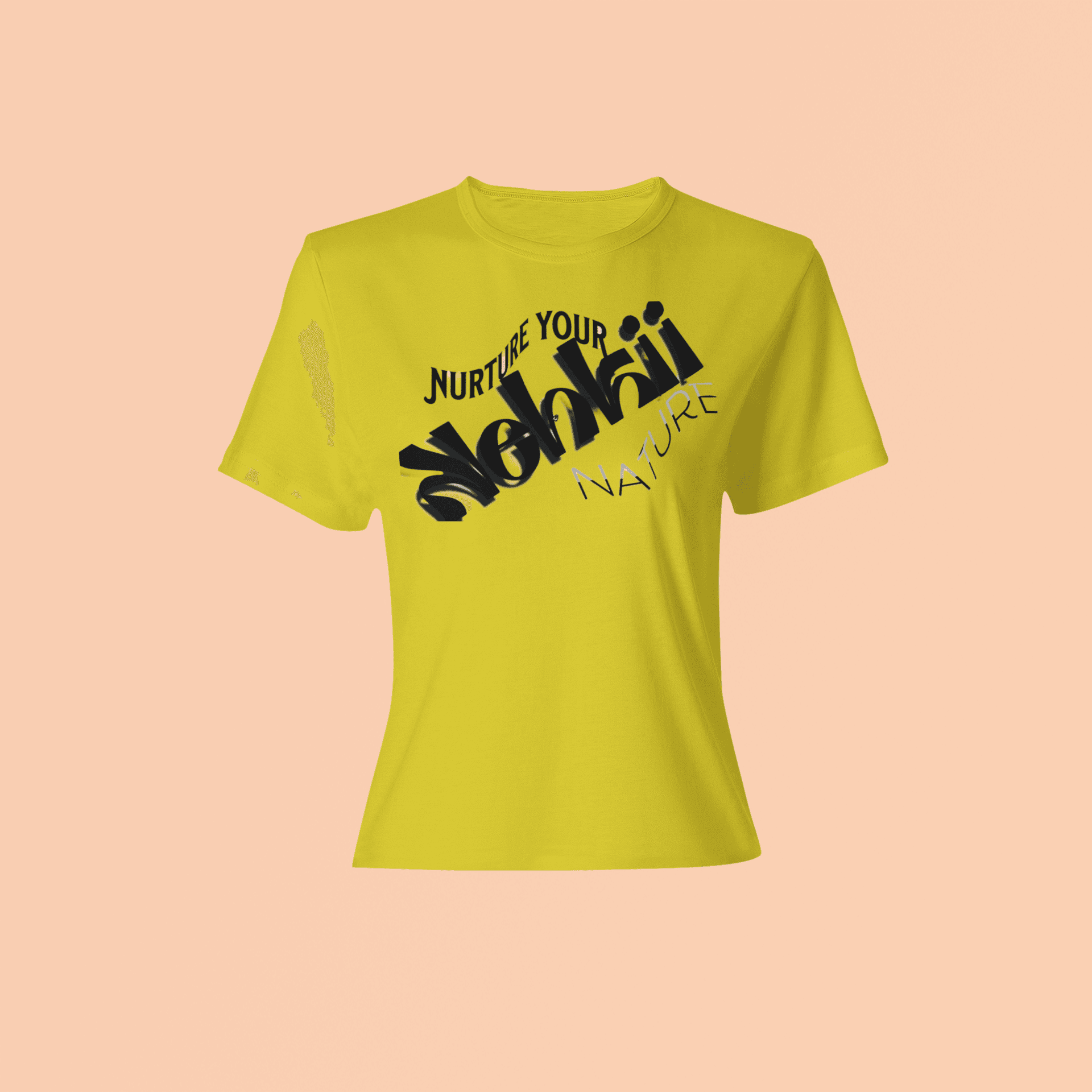 Yellow Eco-Friendly T-Shirt - A Kinder World with bold black 'Nurture Your Nature' print. Bright, sustainable tank top for mindful style.