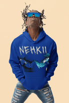 Sacred Ground Hoodie for Men in royal blue with NEHKII design, ethically made from eco-friendly cotton for stylish sustainability.